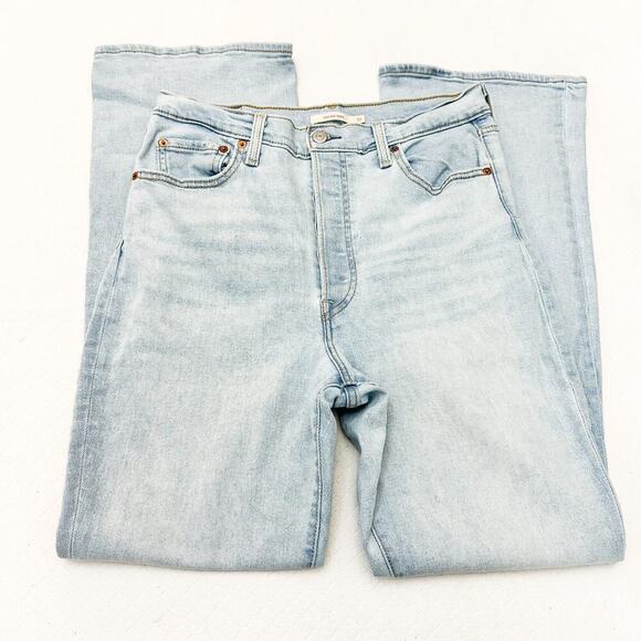Levi's Ribcage Boot Light Wash Button Fly Denim Bootcut Jeans Size 32 - Picture 4 of 9